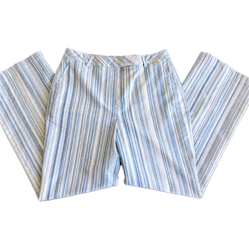 St John Sport Marie Gray Blue Striped Trousers Pants Womens 12 Luxury